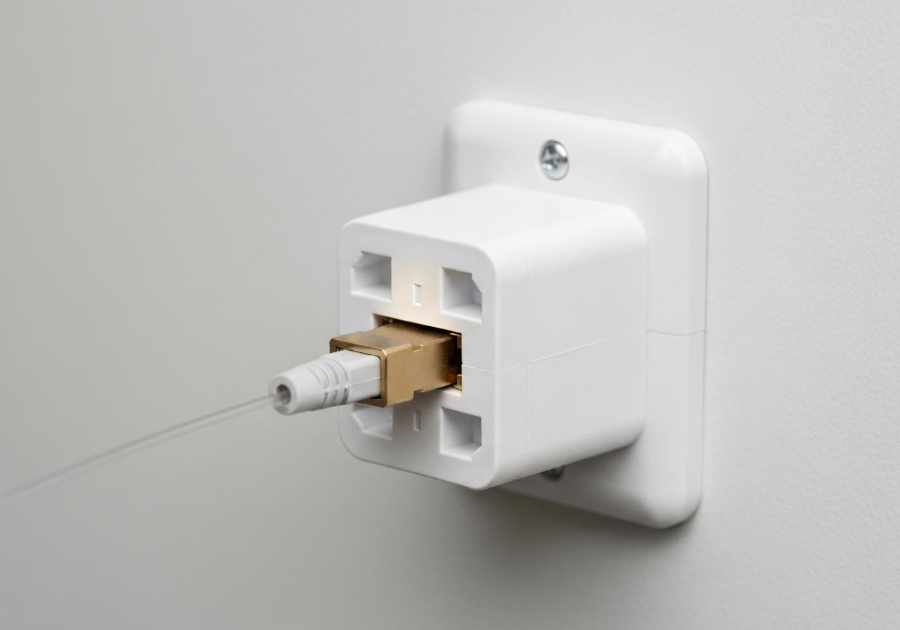 Câble optique connecté à une prise PTO murale