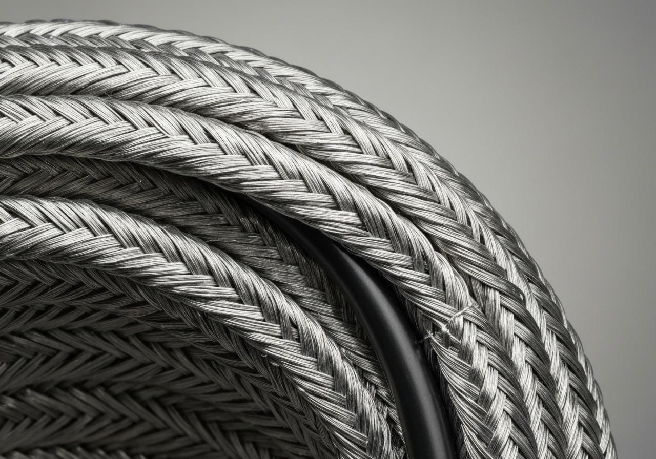 Gaine tressée inox autour câble fibre optique