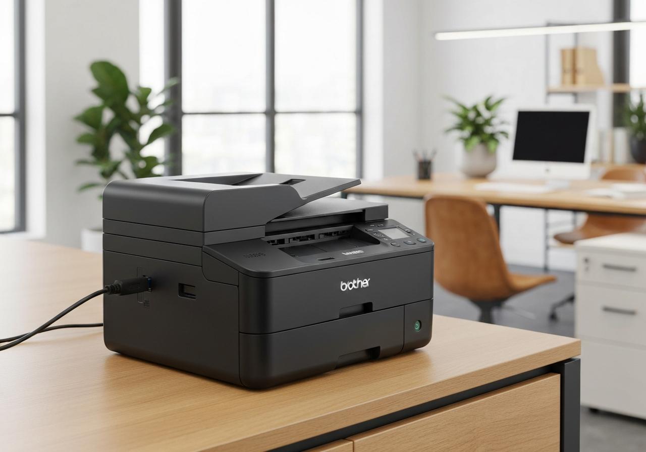 Imprimante Brother branchée en USB sur bureau