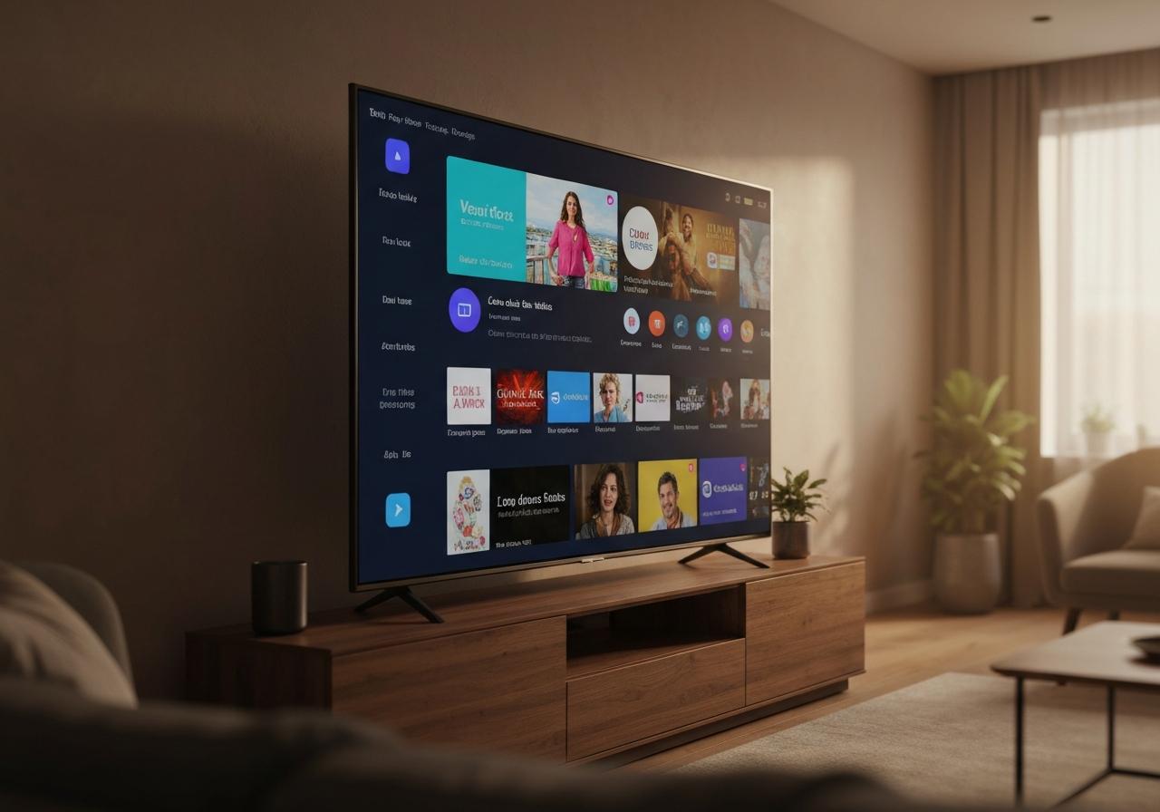 Smart TV allumée avec applications de chaînes françaises à l'écran