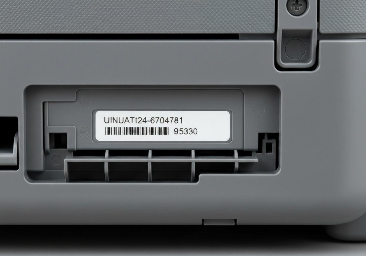 Étiquette numéro de série sous imprimante Canon PIXMA