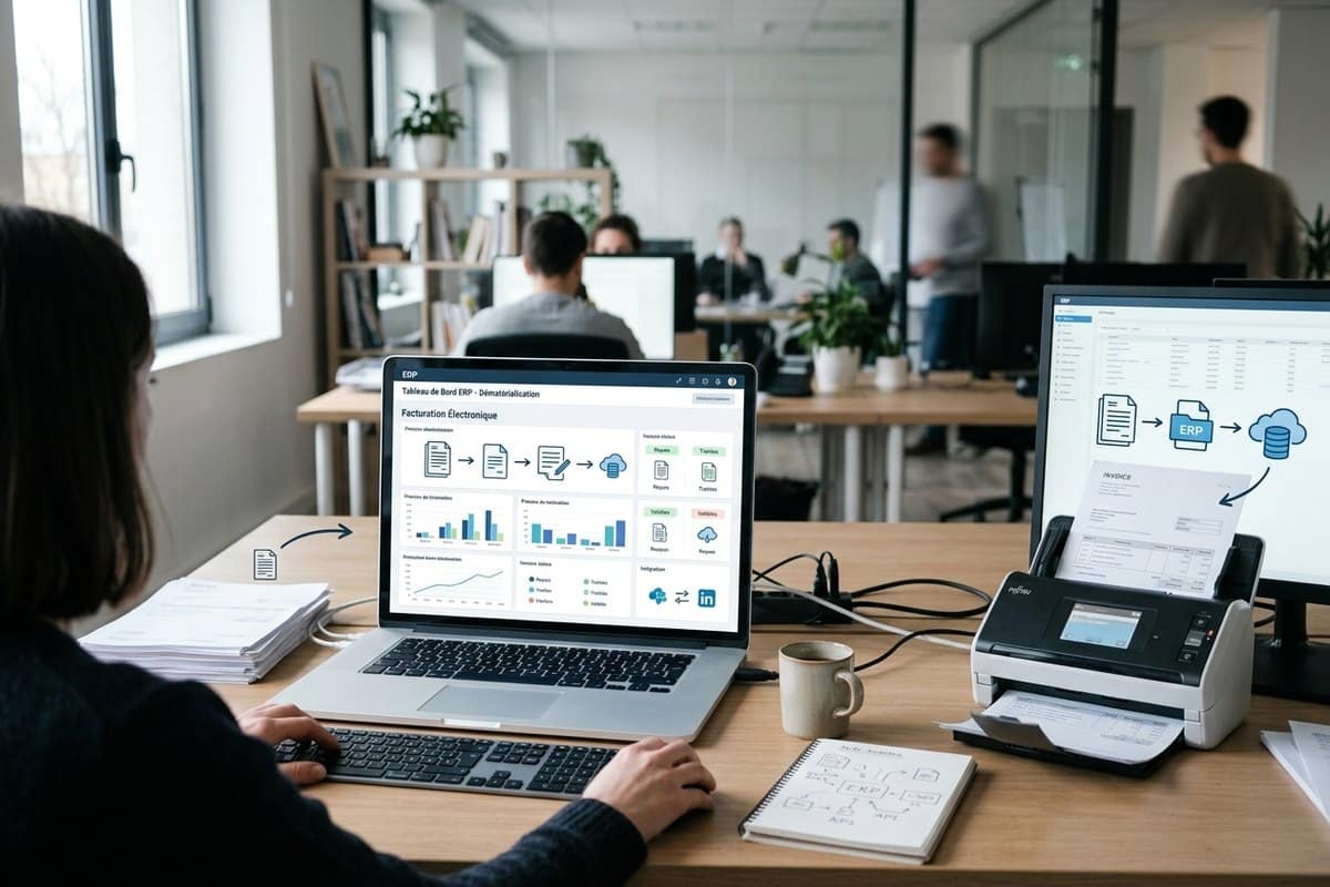 Femme travaillant sur ordinateur au bureau