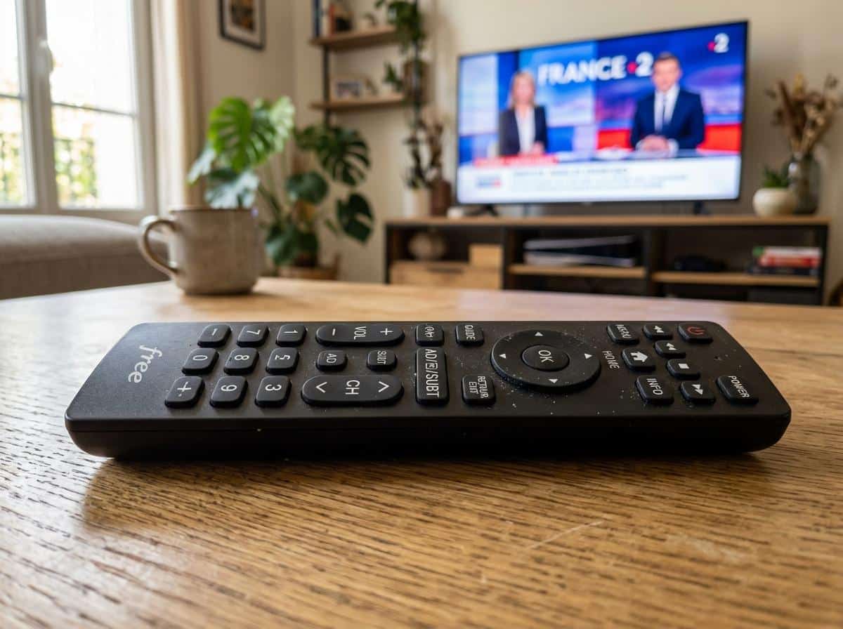 Télécommande Freebox avec la touche ad/subt visible