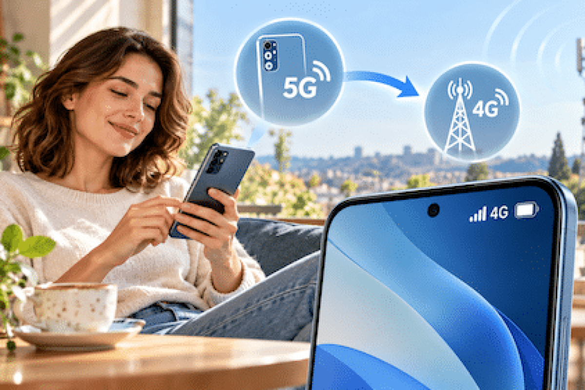 Femme avec téléphone réseau 5g